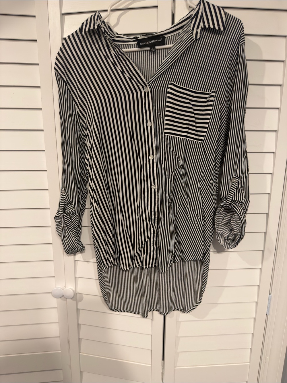 grand & greene Black and White Vertical Striped Button-Up Shirt